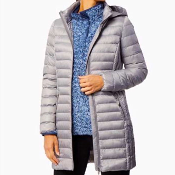 32 Degrees Heat Gray Hooded 3/4 Length Packable Down Jacket - Picture 1 of 12